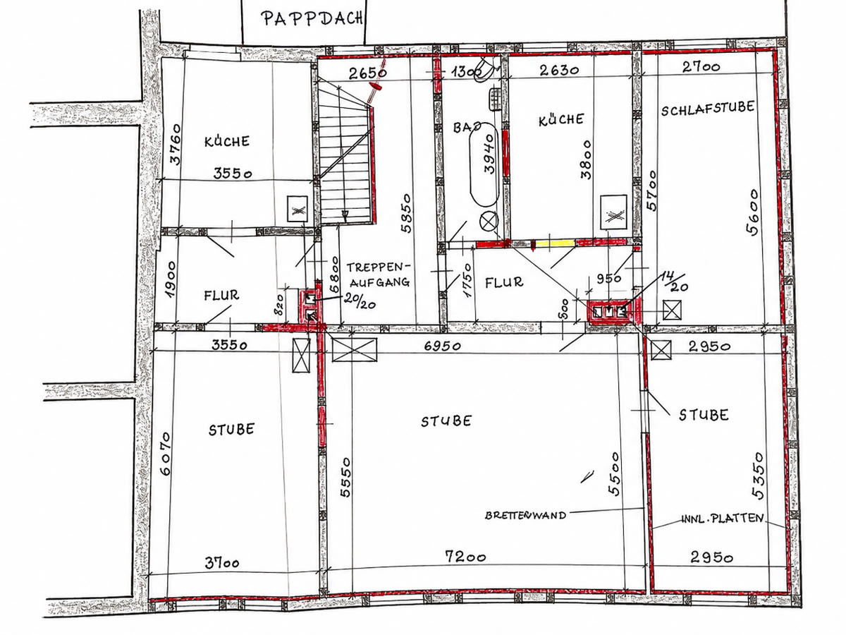 Grundriss des historischen Gebäudeensembles auf der Stadtinsel