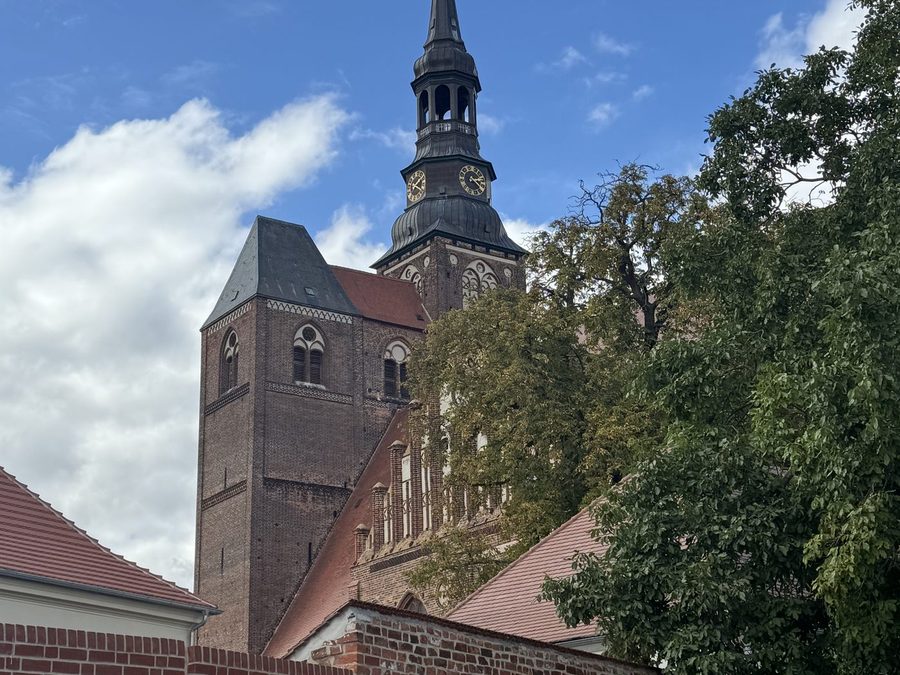 Türme der St. Stephanskirche hinter der Burgmauer