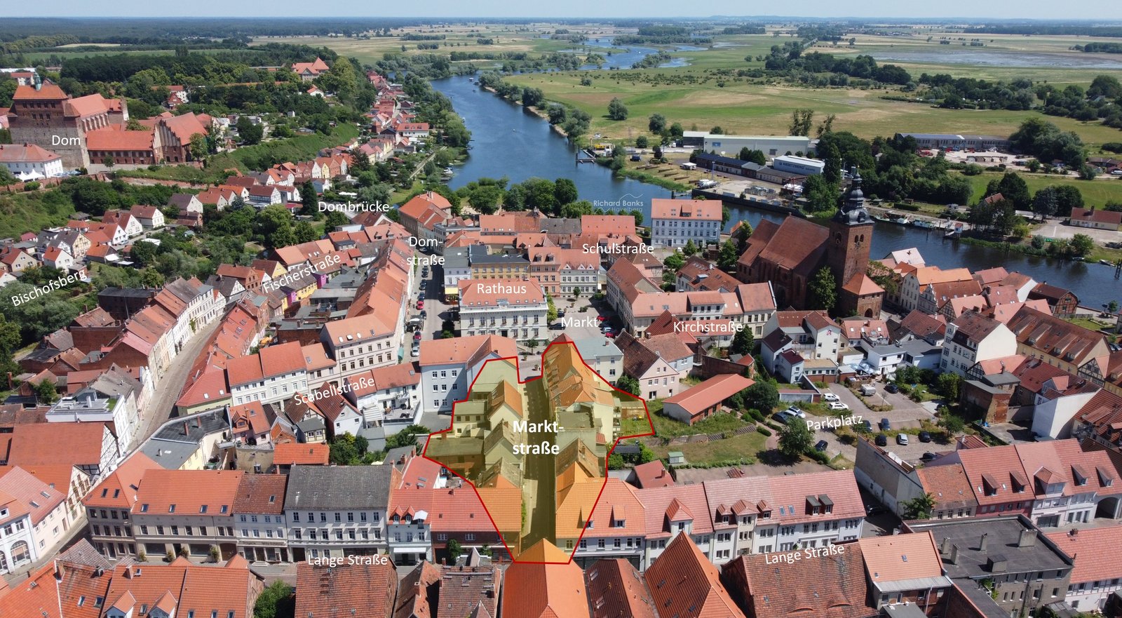 Luftbild der Marktstraße in Havelberg vom Markt zur Langen Straße