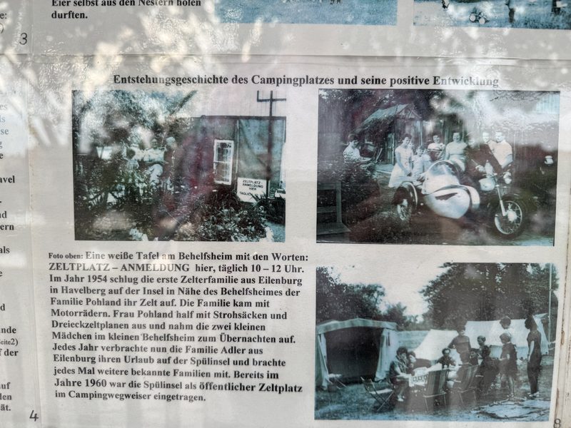 Infotafel zur Geschichte der Campinginsel